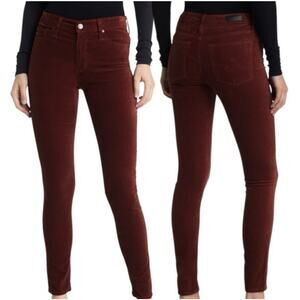 AG Adriano Goldschmied Farrah High-Rise Skinny Velvet, Dark Sangria, Size 24 NWT